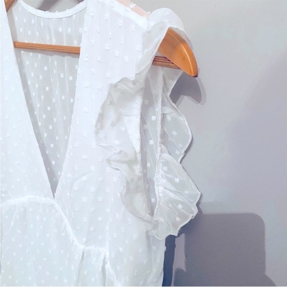Flutter Sleeve Chiffon V-Neck White Dress Brand New - Picture 5 of 13
